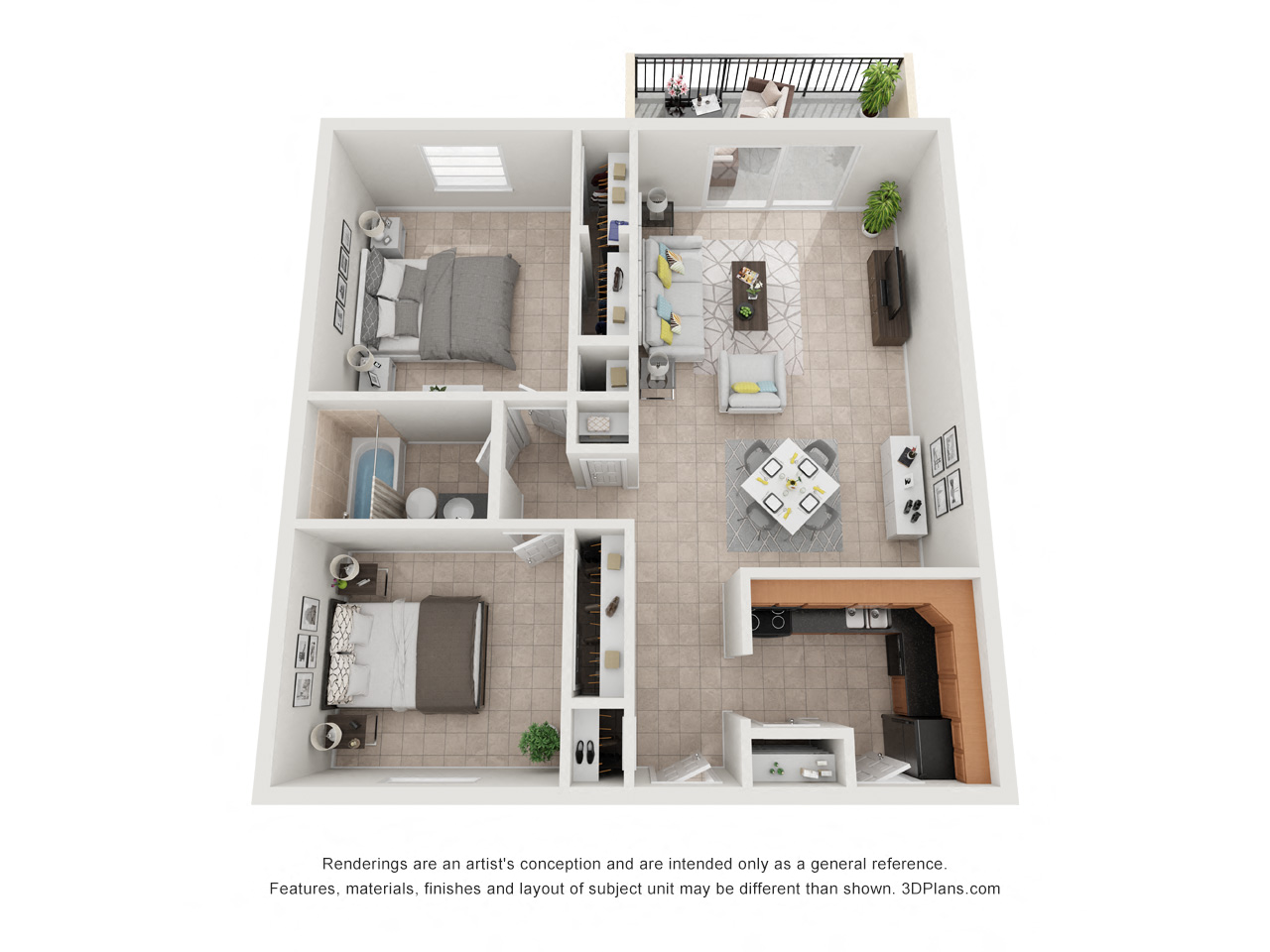 Floor plan for 2 beds, 1 bath, 925 sqft